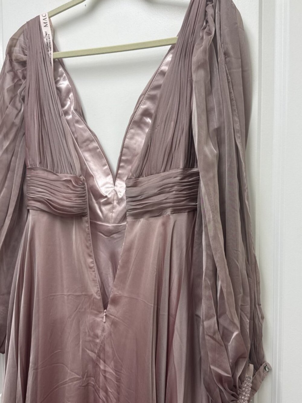 Mac Duggal Size 6 Mauve 67414 Chiffon Gown Dress Cutaway Sleeve Beaded Cuff Prom - Picture 12 of 15
